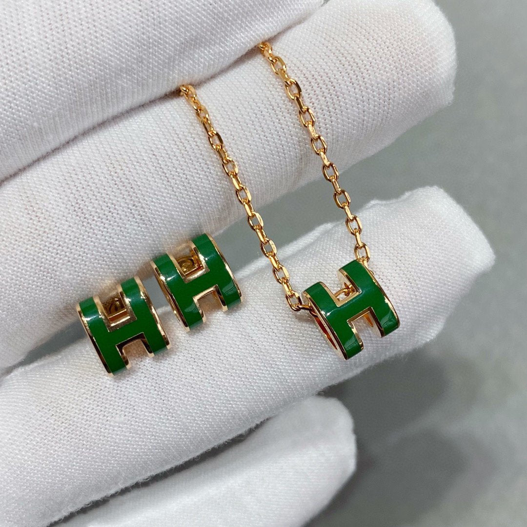 [Rani Jewelry]POP H GREEN NECKLACE SILVER AND GOLD