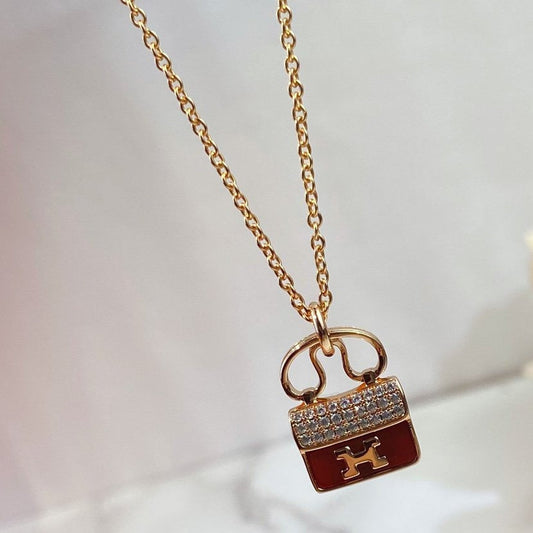 [Rani Jewelry]CONSTANCE RED PEDANT PINK GOLD NECKLACE