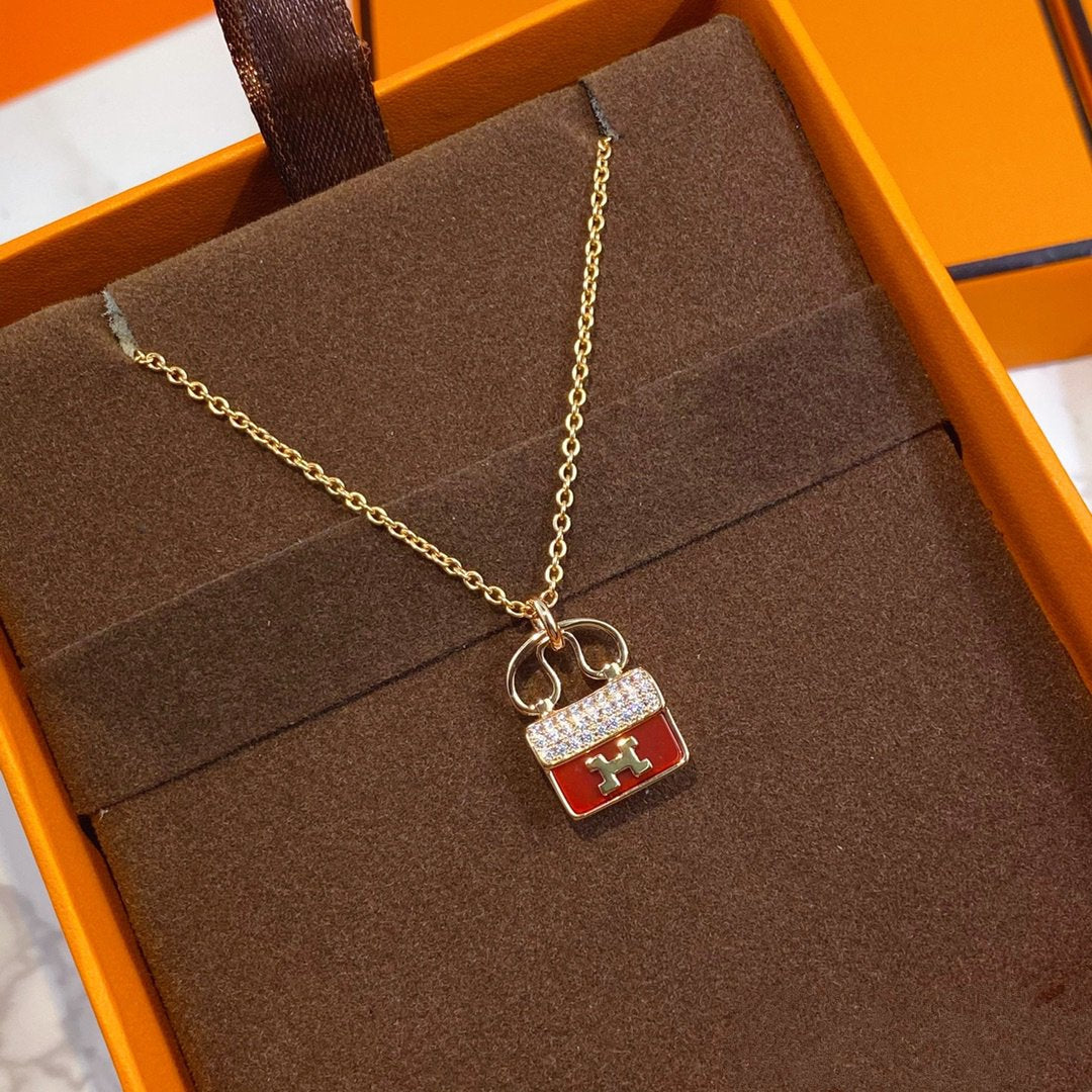 [Rani Jewelry]CONSTANCE RED PEDANT PINK GOLD NECKLACE