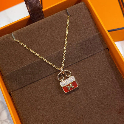 [Rani Jewelry]CONSTANCE RED PEDANT PINK GOLD NECKLACE