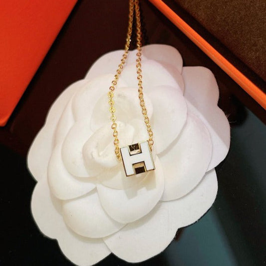 [Rani Jewelry]H WHITE SQUARE GOLD NECKLACE