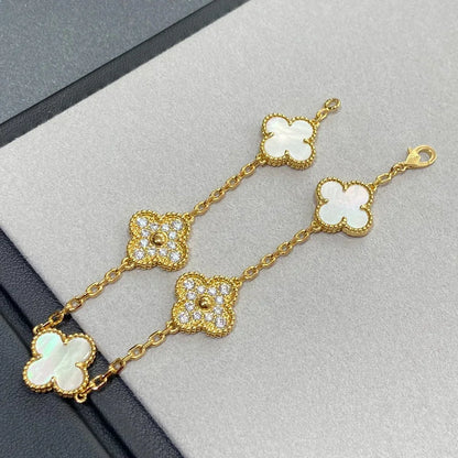[Rani Jewelry]CLOVER WHITE PEARL MOP 5 MOTIF BRACELET COLLECTION