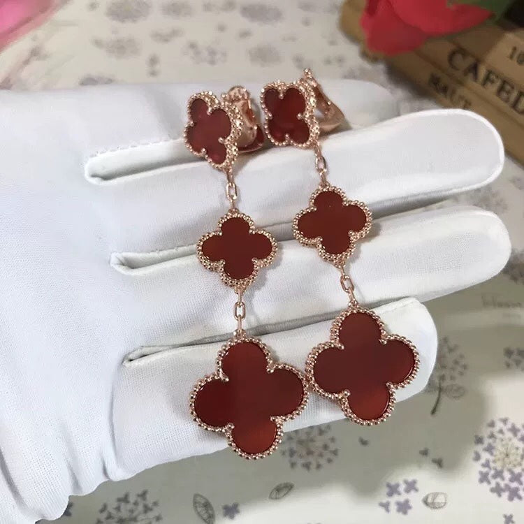 [Rani Jewelry]CLOVER 3 MOTIF CARNELIAN DROP EARRINGS
