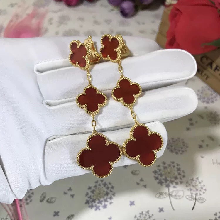 [Rani Jewelry]CLOVER 3 MOTIF CARNELIAN DROP EARRINGS