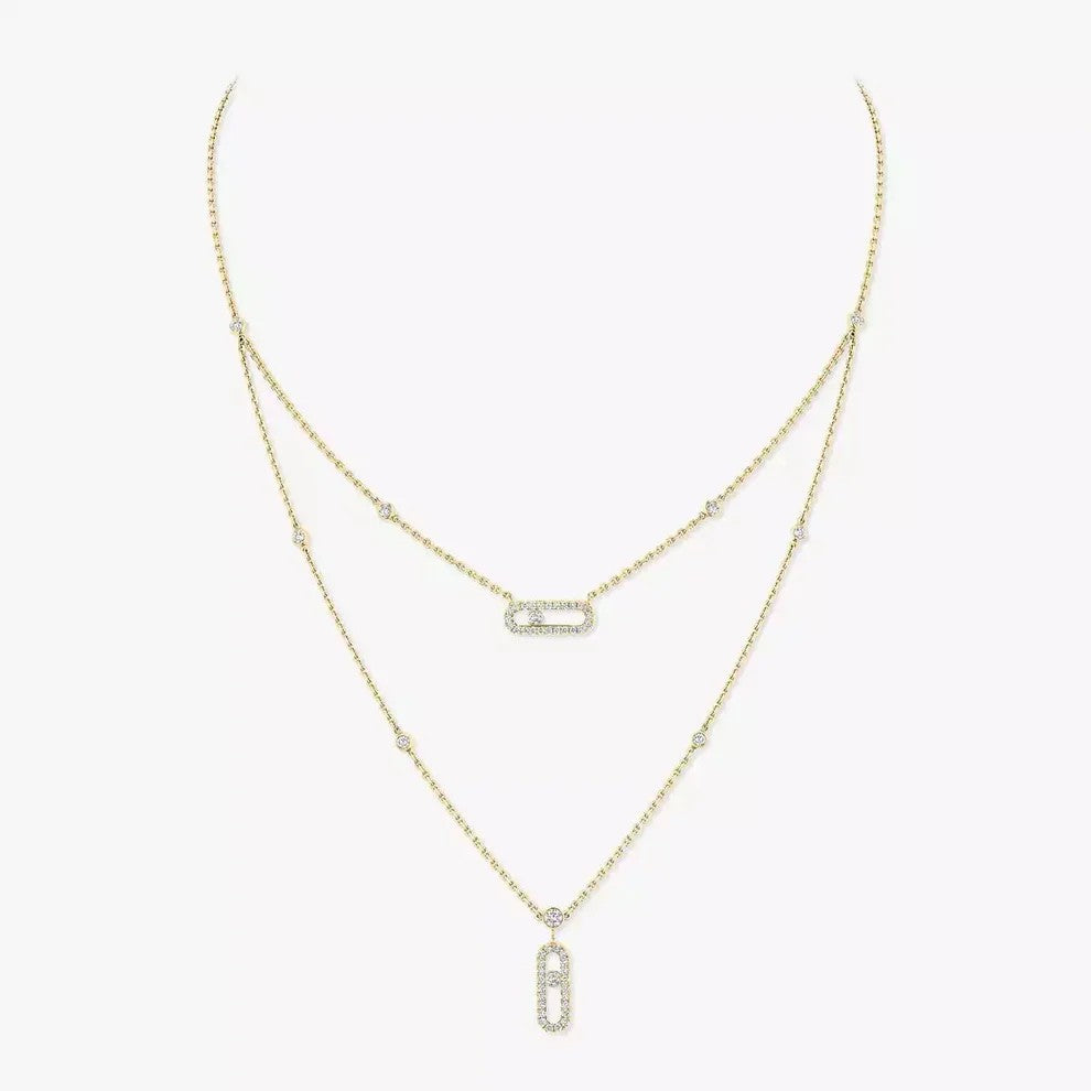 [Rani Jewelry]2 Rows Rose Gold Diamond Pave_ Necklace Move Uno