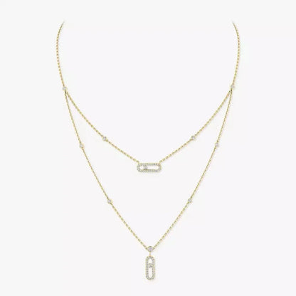 [Rani Jewelry]2 Rows Rose Gold Diamond Pave_ Necklace Move Uno