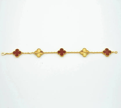 [Rani Jewelry]CLOVER  5 MOTIFS CARNELIAN GOLD BRACELET