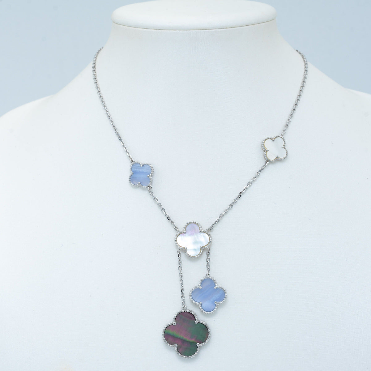 [Rani Jewelry]CLOVER MOP CHALCEDONY NECKLACE SILVER 6 MOTIF