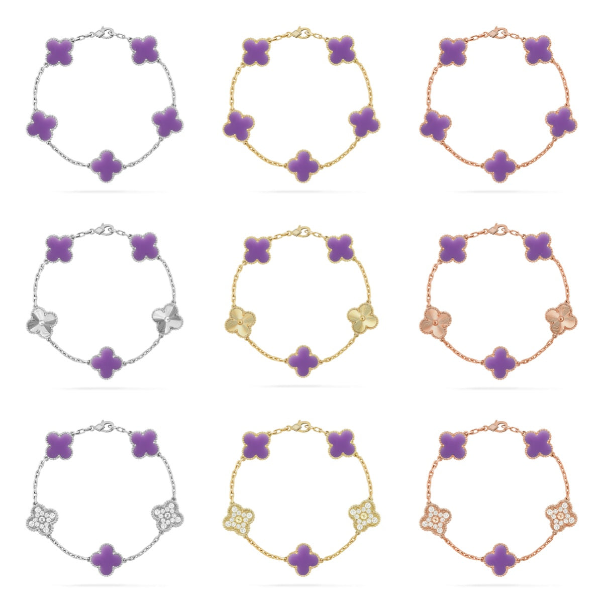 [Rani Jewelry]CLOVER 5 MOTIF LIGHT PURPLE BRACELET COLLECTION