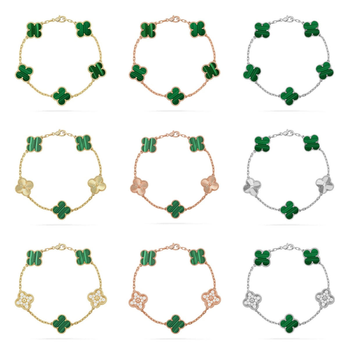 [Rani Jewelry] CLOVER 5 MOTIF MALACHITE BRACELET COLLECTION