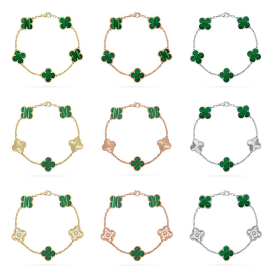 [Rani Jewelry] CLOVER 5 MOTIF MALACHITE BRACELET COLLECTION