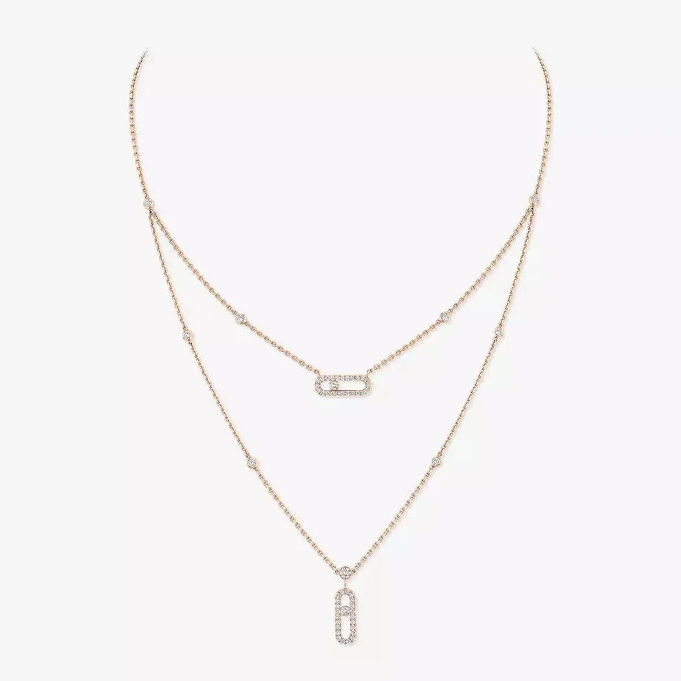 [Rani Jewelry]2 Rows Rose Gold Diamond Pave_ Necklace Move Uno