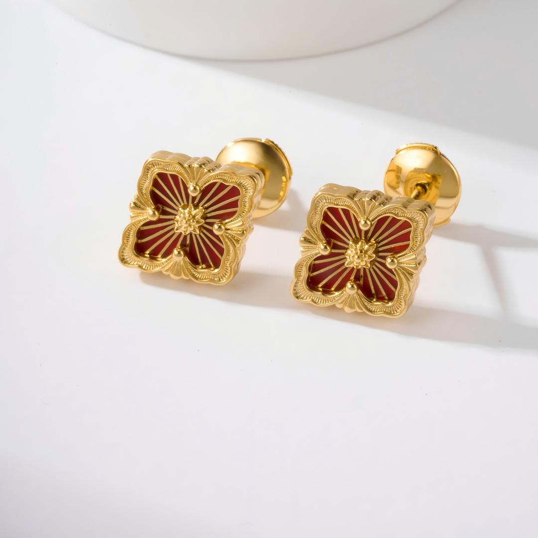[Rani Jewelry JEWELRY]OPERA TULLE GOLD BUTTON EARRINGS ENAMELED ELEMENT