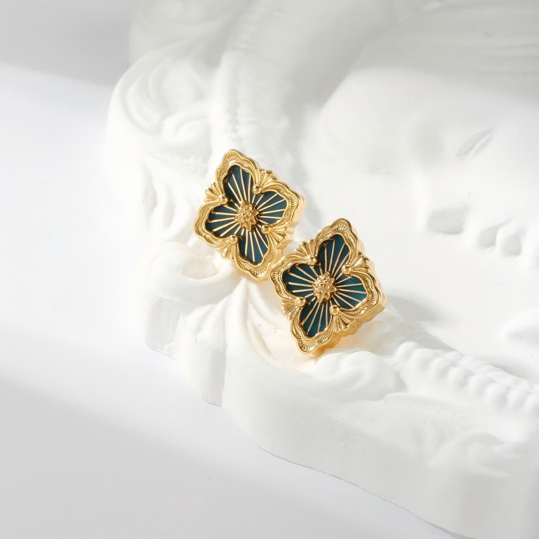 [Rani Jewelry JEWELRY]OPERA TULLE GOLD BUTTON EARRINGS ENAMELED ELEMENT