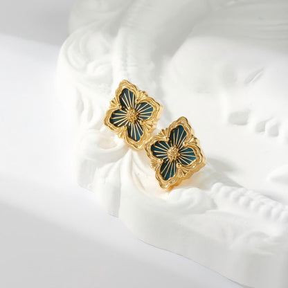 [Rani Jewelry JEWELRY]OPERA TULLE GOLD BUTTON EARRINGS ENAMELED ELEMENT