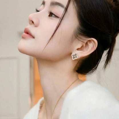 [Rani Jewelry JEWELRY]OPERA TULLE GOLD BUTTON EARRINGS ENAMELED ELEMENT