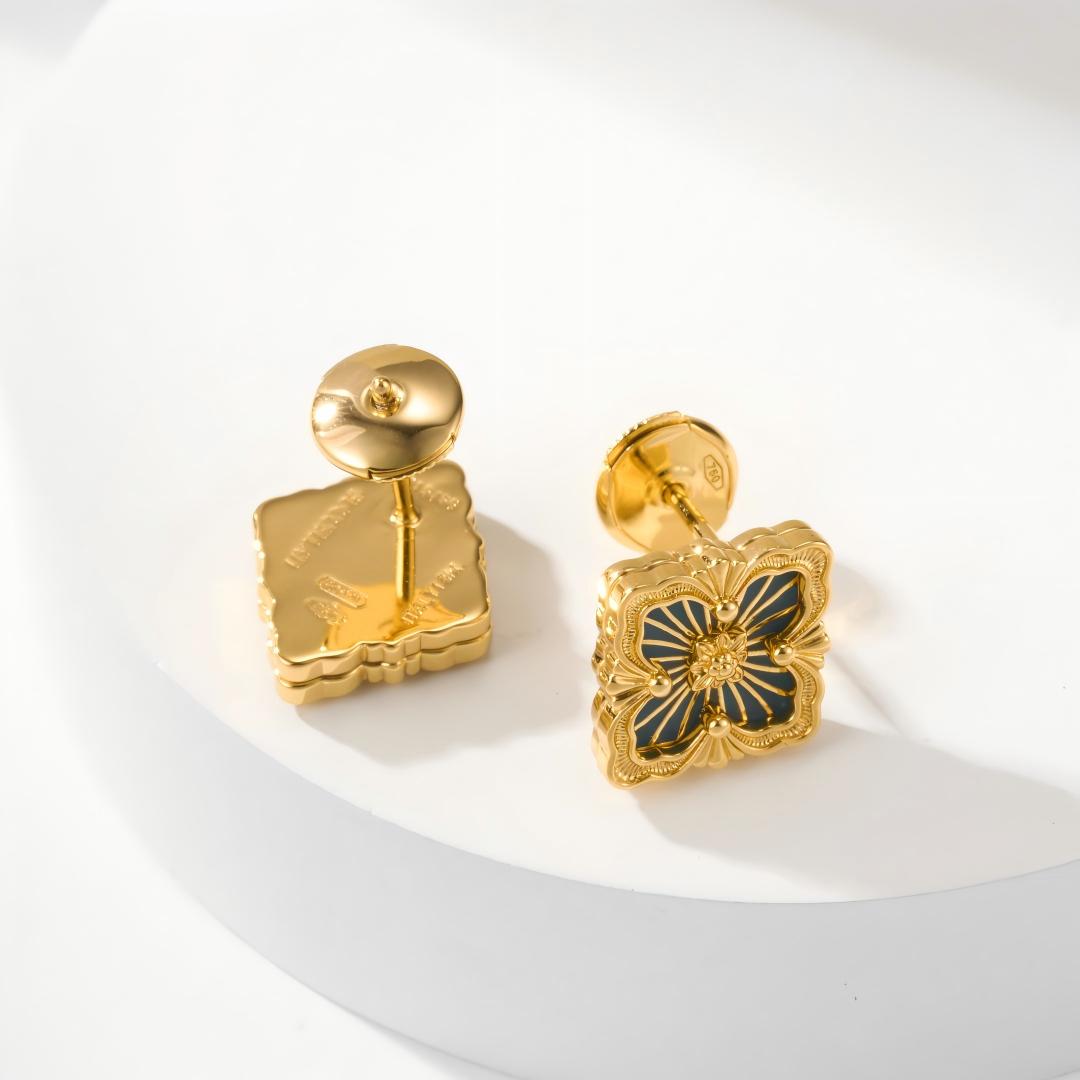 [Rani Jewelry JEWELRY]OPERA TULLE GOLD BUTTON EARRINGS ENAMELED ELEMENT