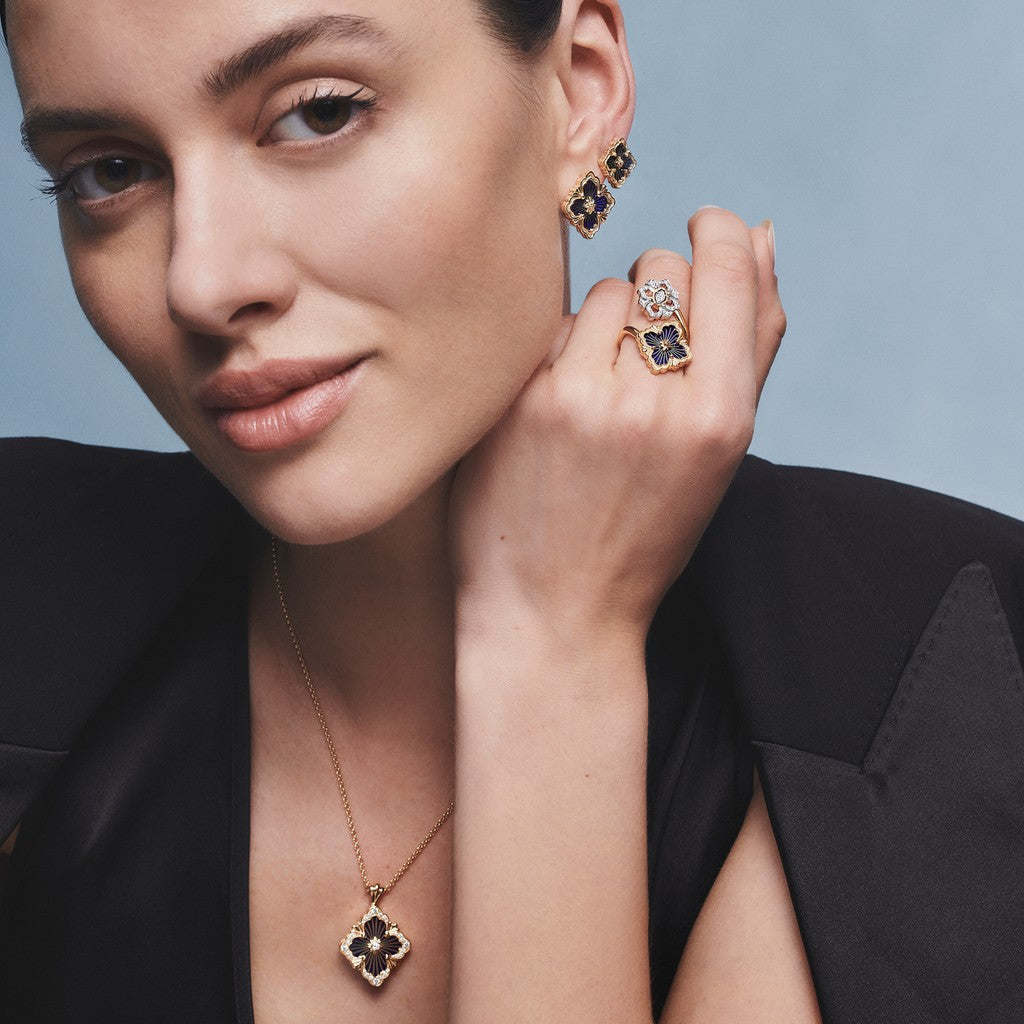 [Rani Jewelry JEWELRY]OPERA TULLE GOLD BUTTON EARRINGS ENAMELED ELEMENT