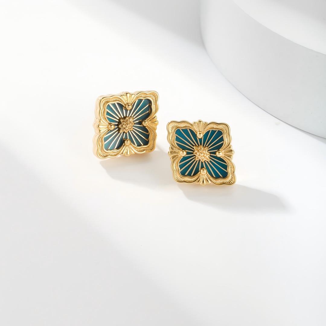 [Rani Jewelry JEWELRY]OPERA TULLE GOLD BUTTON EARRINGS ENAMELED ELEMENT