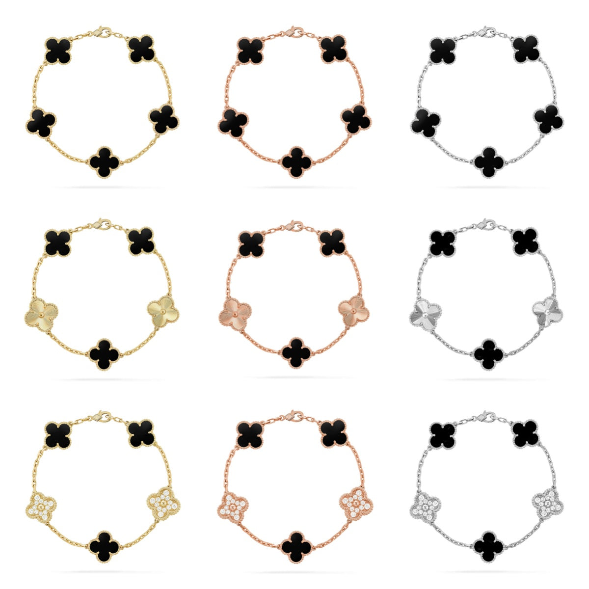 [Rani Jewelry] CLOVER 5 MOTIF ONYXS BRACELET COLLECTION