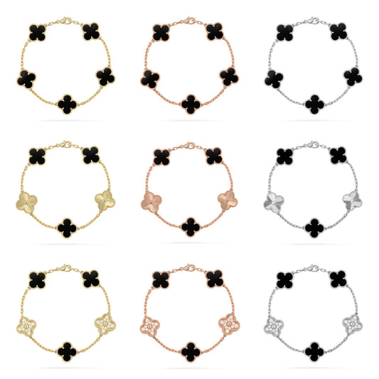 [Rani Jewelry] CLOVER 5 MOTIF ONYXS BRACELET COLLECTION