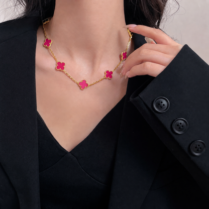 [Rani Jewelry]NEW CLOVER 10 MOTIFS PINK ENAMEL NECKLACE