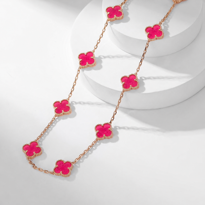 [Rani Jewelry]NEW CLOVER 10 MOTIFS PINK ENAMEL NECKLACE