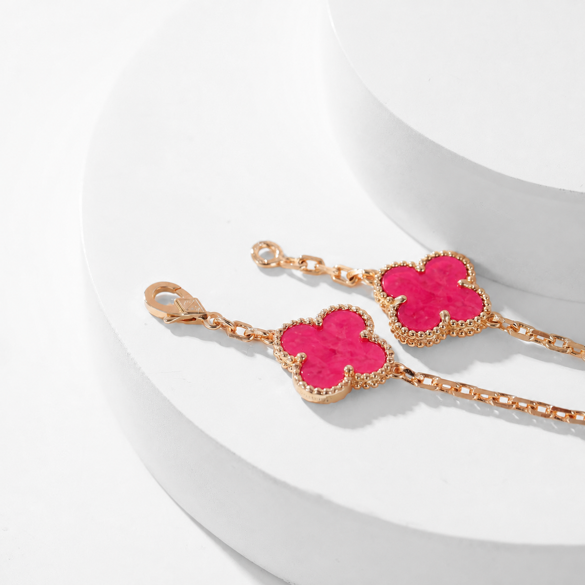 [Rani Jewelry]NEW CLOVER 10 MOTIFS PINK ENAMEL NECKLACE