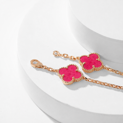 [Rani Jewelry]NEW CLOVER 10 MOTIFS PINK ENAMEL NECKLACE