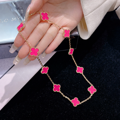 [Rani Jewelry]NEW CLOVER 10 MOTIFS PINK ENAMEL NECKLACE