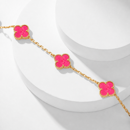 [Rani Jewelry]NEW CLOVER 10 MOTIFS PINK ENAMEL NECKLACE