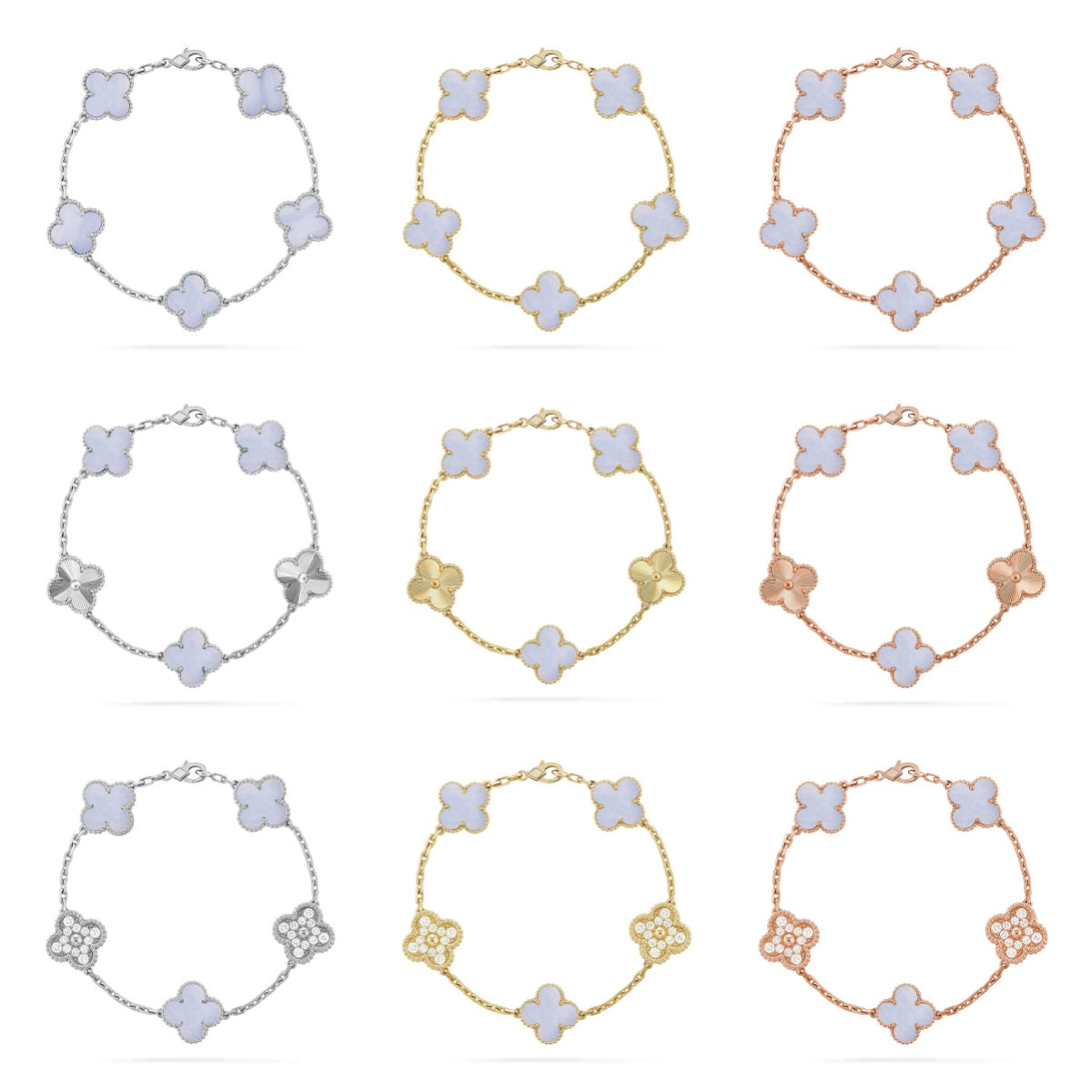 [Rani Jewelry] CLOVER 5 MOTIF PURPLE CHALCEDONY BRACELET COLLECTION