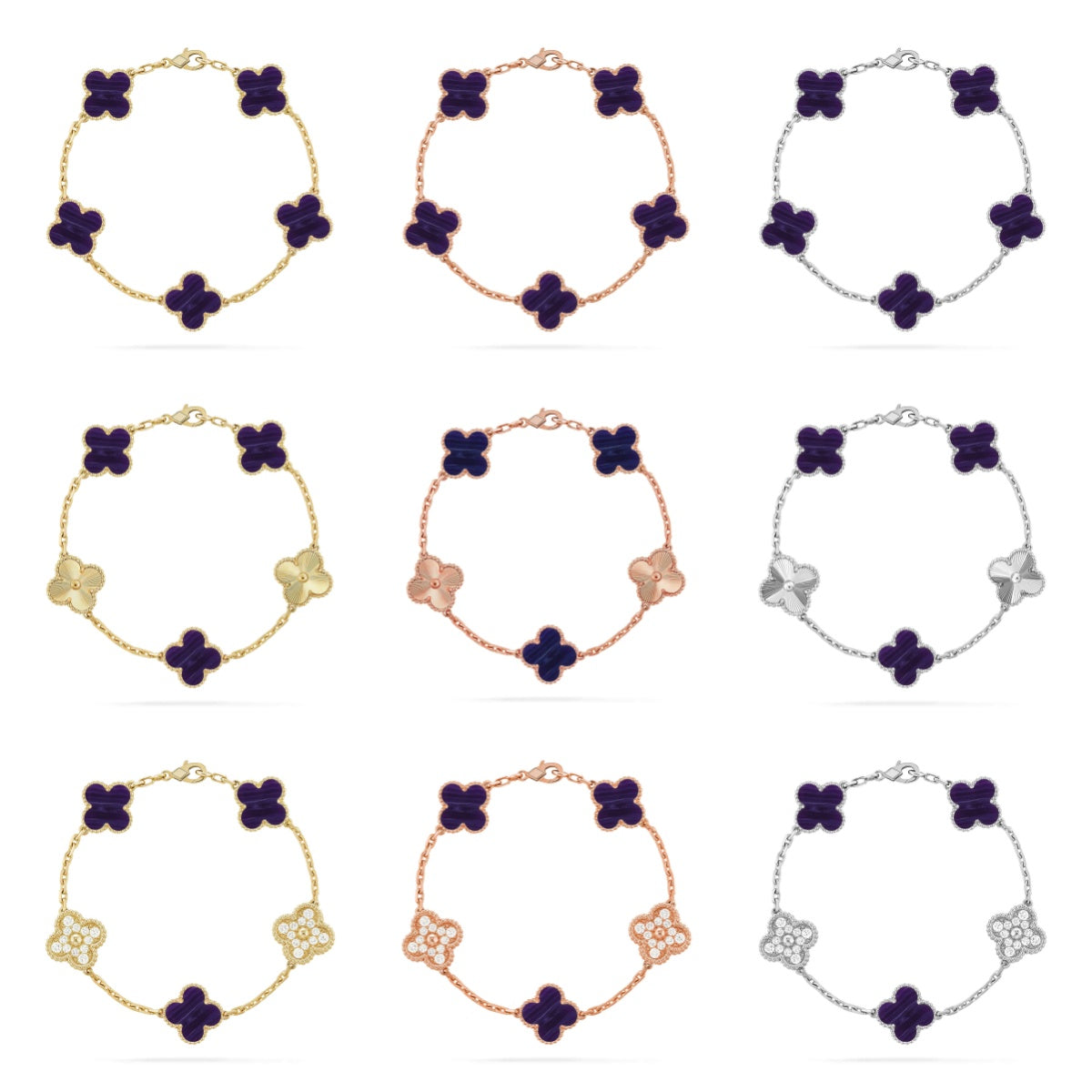[Rani Jewelry]CLOVER 5 MOTIF PURPLE STRIPES BRACELET COLLECTION