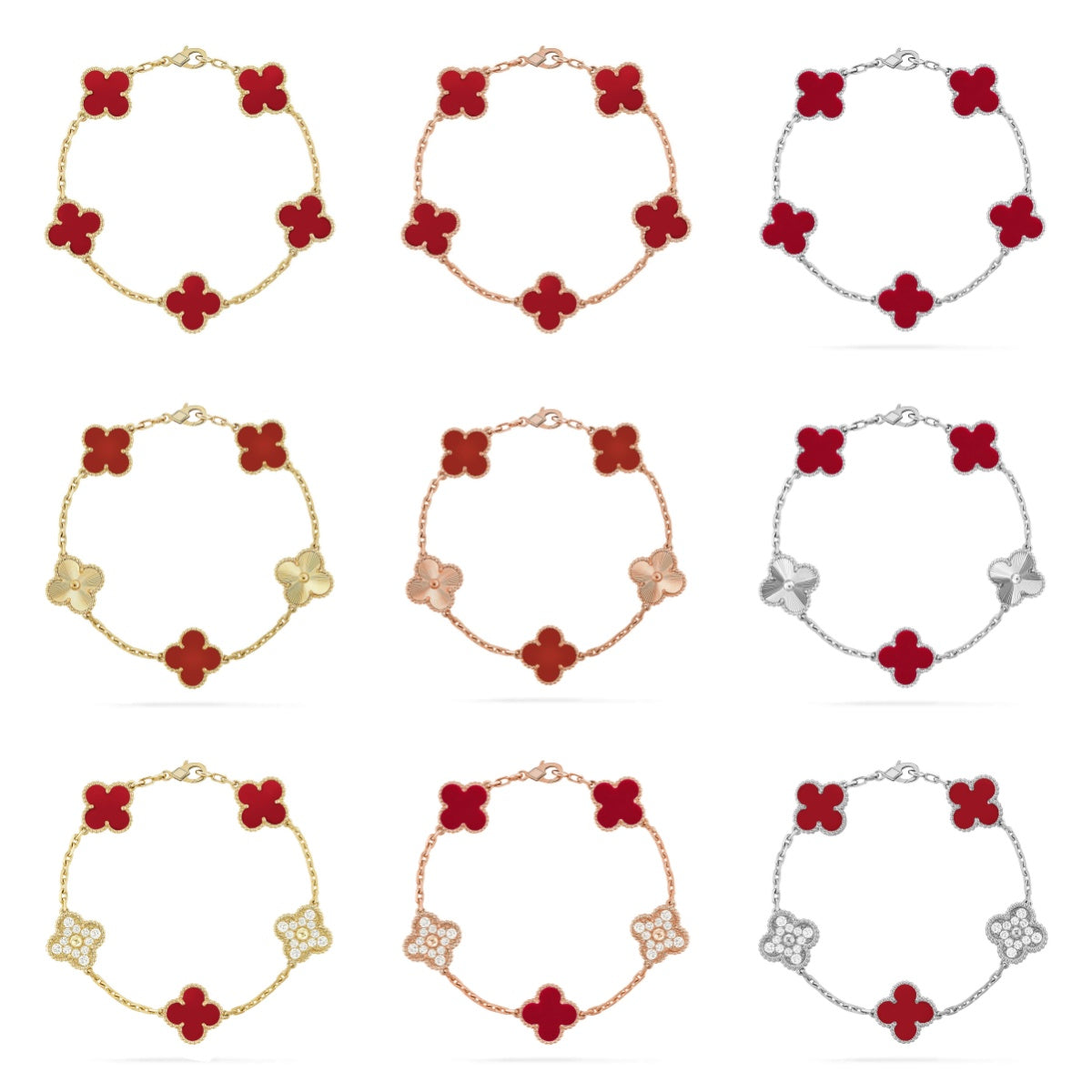 [Rani Jewelry] CLOVER 5 MOTIF RED CORNELIAN BRACELET COLLECTION