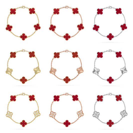 [Rani Jewelry] CLOVER 5 MOTIF RED CORNELIAN BRACELET COLLECTION