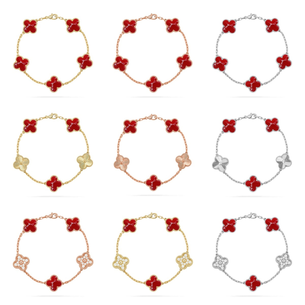 [Rani Jewelry]CLOVER 5 MOTIF RED PATTERN BRACELET COLLECTION