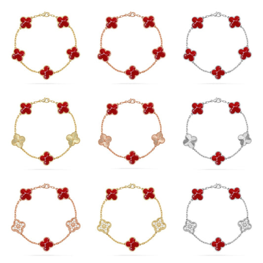 [Rani Jewelry]CLOVER 5 MOTIF RED PATTERN BRACELET COLLECTION