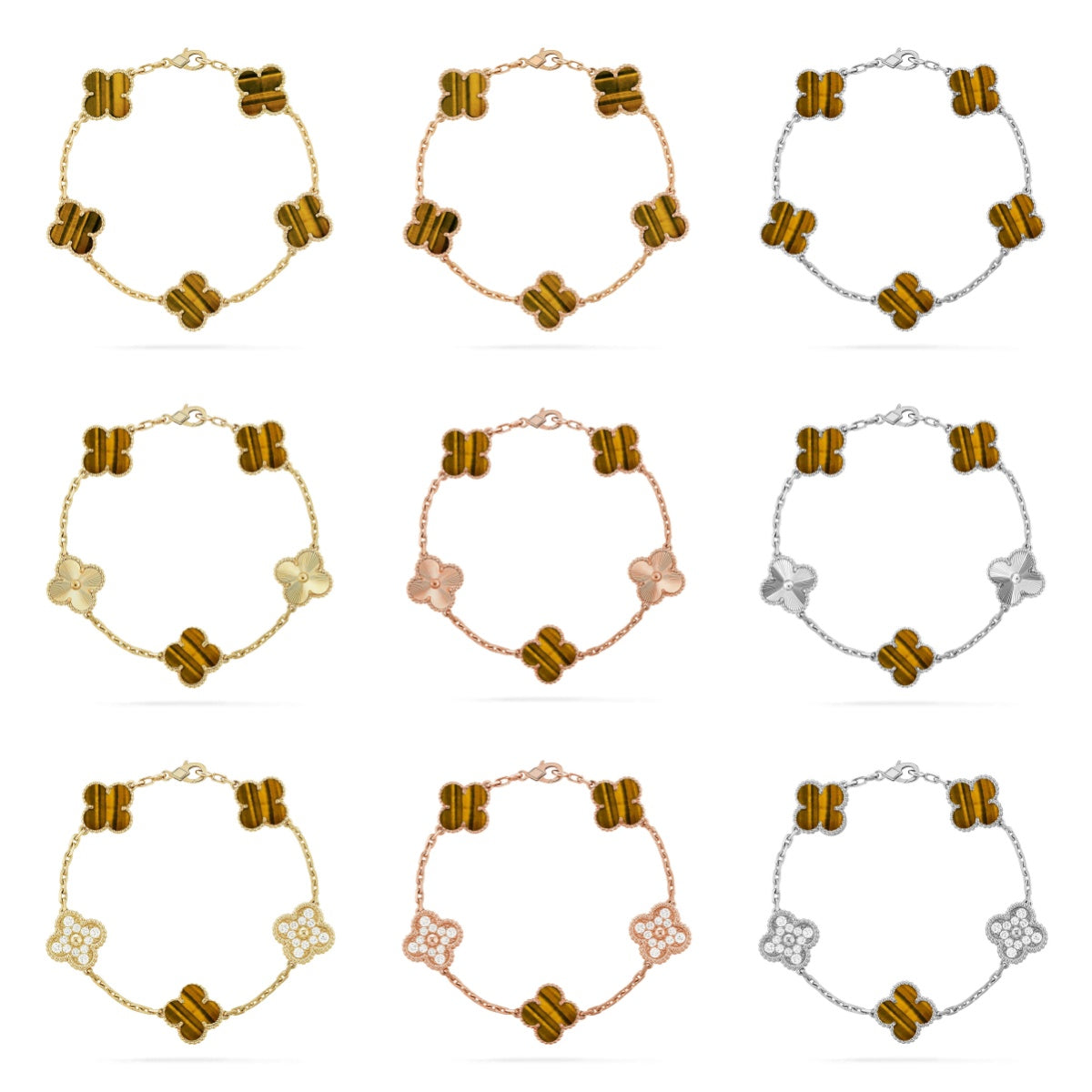 [Rani Jewelry] CLOVER 5 MOTIFS TIGER EYE BRACELET COLLECTION