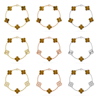 [Rani Jewelry] CLOVER 5 MOTIFS TIGER EYE BRACELET COLLECTION