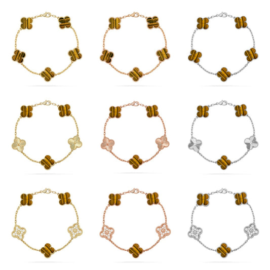 [Rani Jewelry] CLOVER 5 MOTIFS TIGER EYE BRACELET COLLECTION