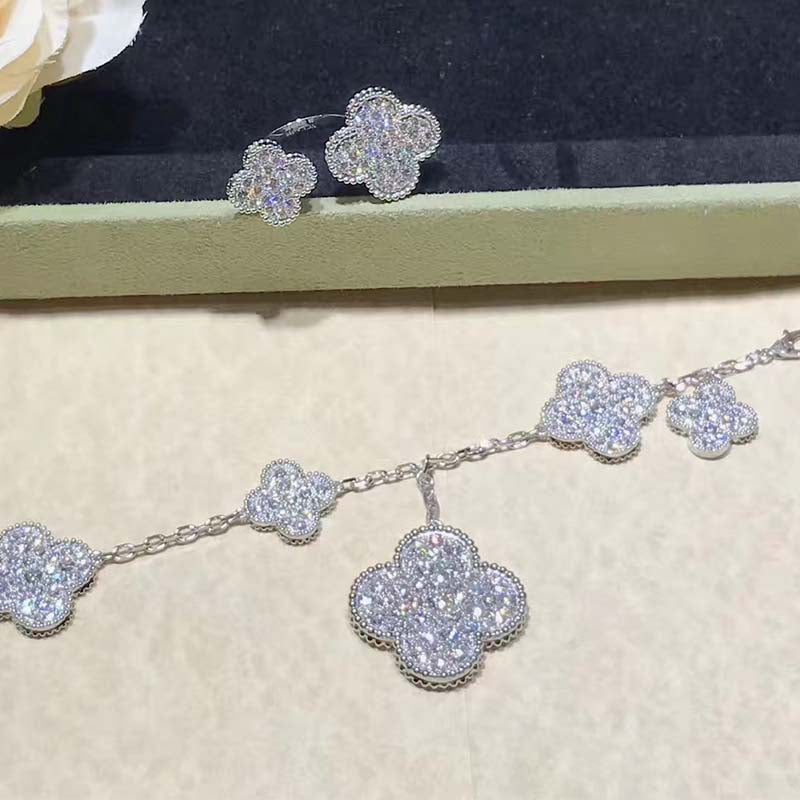 [Rani Jewelry]CLOVER 6 MOTIFS SILVER DIAMOND BRACELET