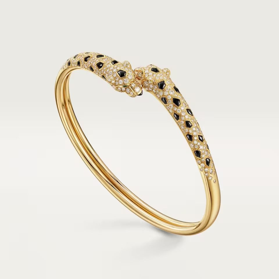 [Rani Jewelry] PANTHERE DOUBLE HEADED HALF DIAMOND OPEN BRACELET
