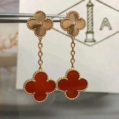 [Rani Jewelry]CLOVER 2 MOTIF  LASER CARNELIAN EARRINGS