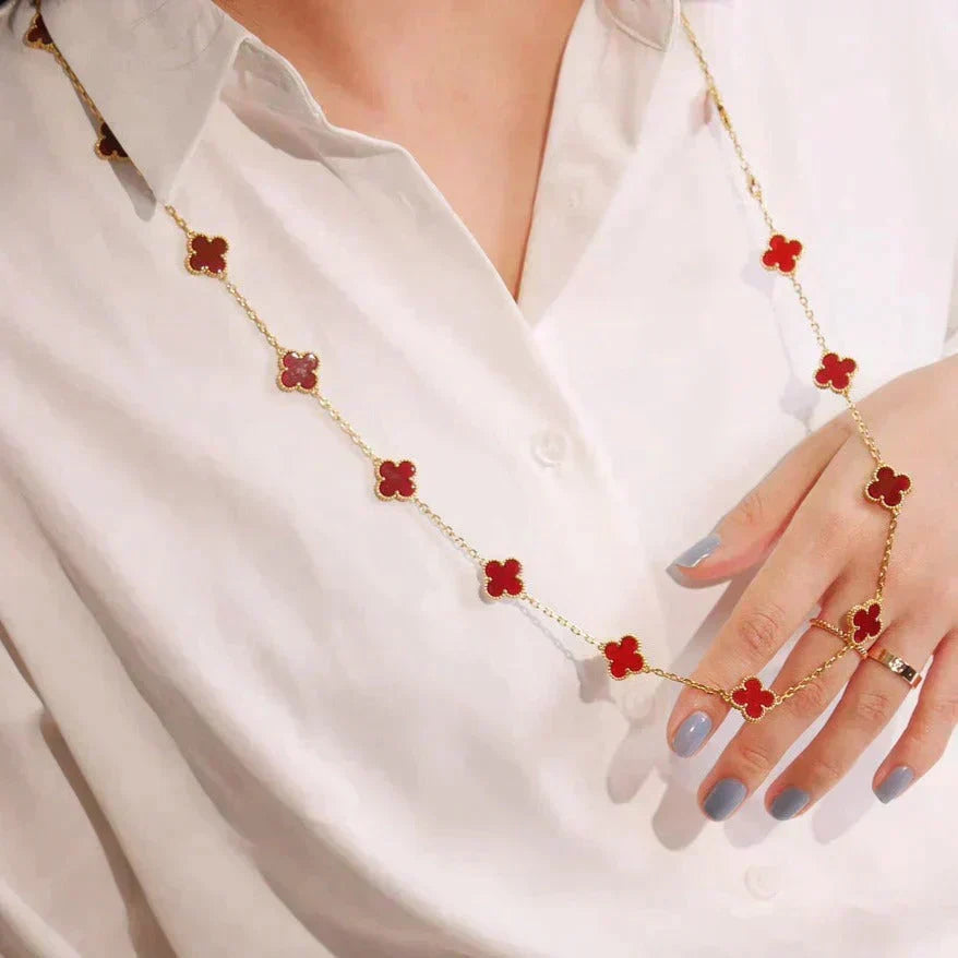 [Rani Jewelry]CLOVER 20 MOTIFS CARNELIAN NECKLACE