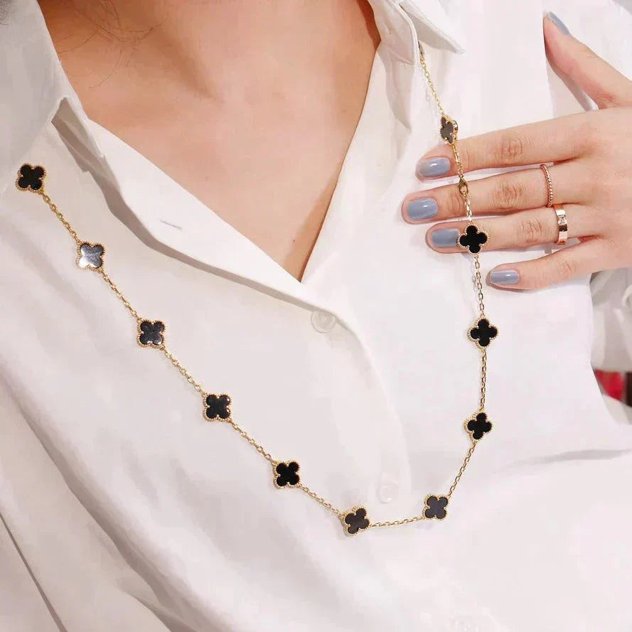 [Rani Jewelry]CLOVER 20 MOTIFS ONYX NECKLACE