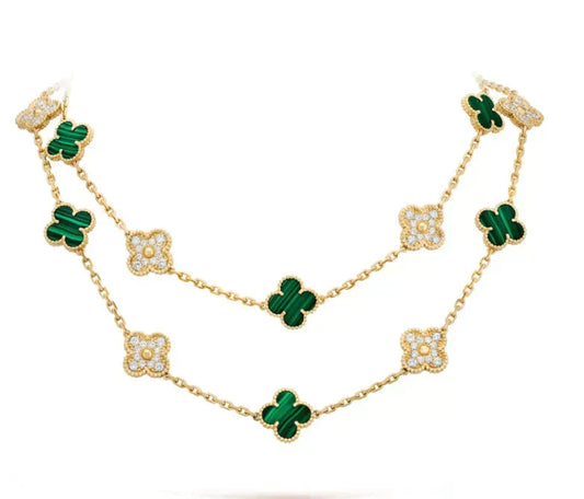[Rani Jewelry]CLOVER 20 MOTIFS MALACHITE DIAMOND NECKLACE