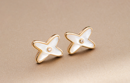 [Rani Jewelry]JEUX DE WHITE MOP ROSE GOLD DIAMOND EARRINGS