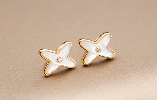 [Rani Jewelry]JEUX DE WHITE MOP ROSE GOLD DIAMOND EARRINGS