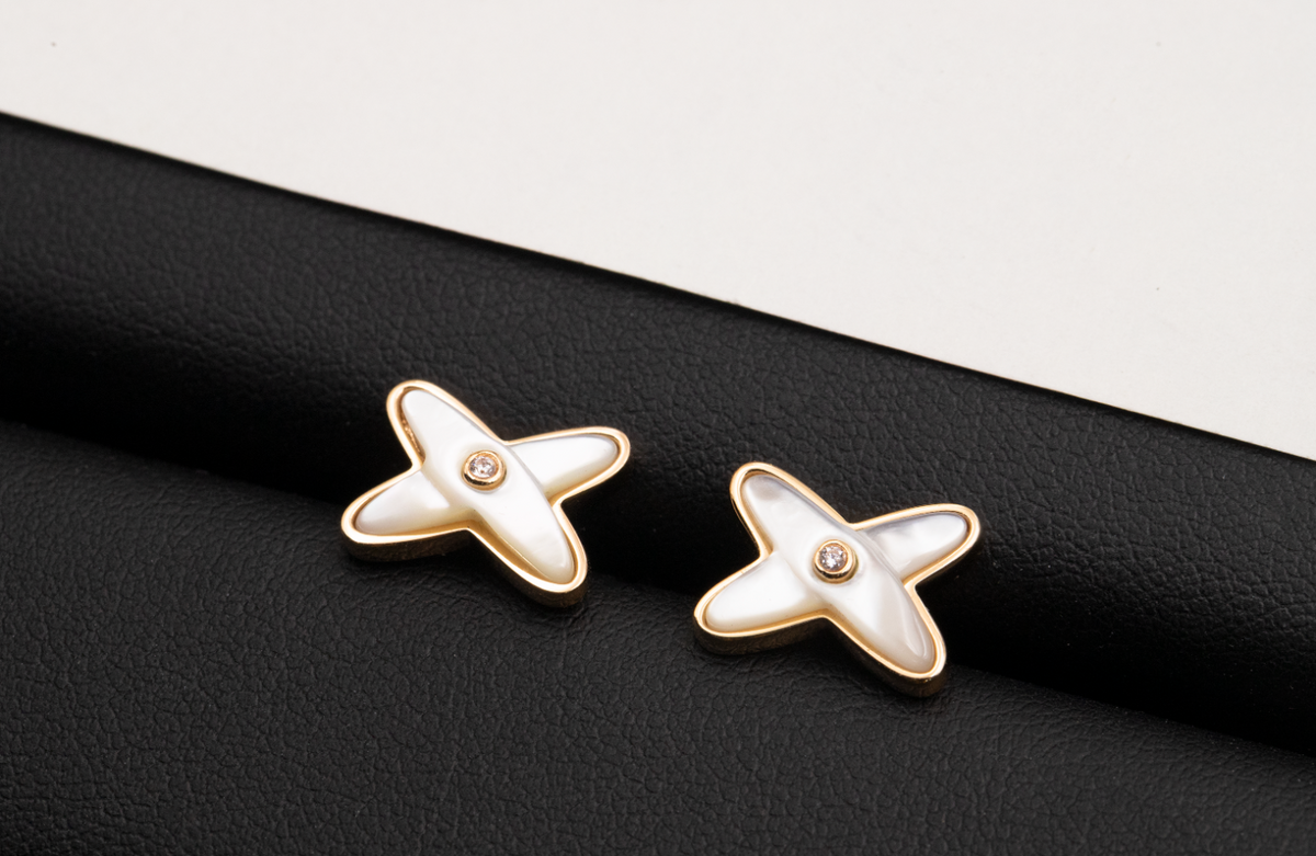 [Rani Jewelry]JEUX DE WHITE MOP PINK GOLD DIAMOND EARRINGS