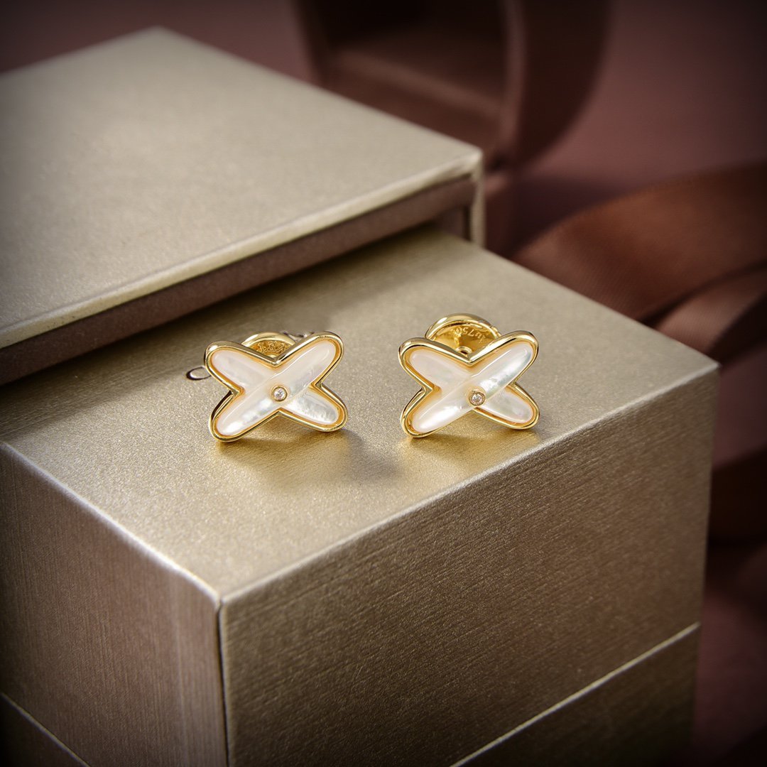 [Rani Jewelry]JEUX DE WHITE MOP GOLD DIAMOND EARRINGS
